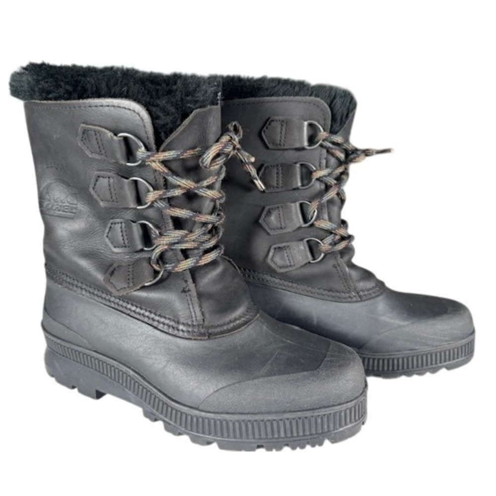 Sorel Badger Women's Black Leather Waterproof Winter Snow Boots Fur Lined - 7‎